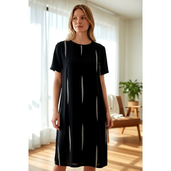 Uzi NYC Chai Dress Black Scratch Size M 100% Coarse Cotton with Wrinkle Effect - Picture 2 of 9